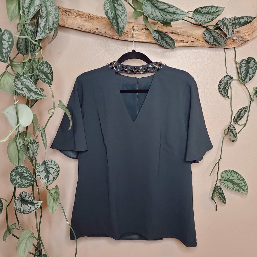 Ann Taylor Plus Size Embellished V Neck Blouse